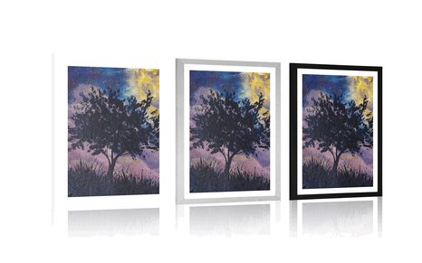 PLAKAT S PASPARTUOM SJAJAN MJESEC NA NOĆNOM NEBU - SVEMIR I ZVIJEZDE - PLAKATI