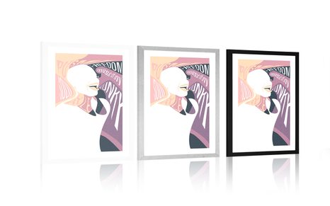 PLAKÁT S PASPARTOU ŽENA S NÁPISEM V JEMNÝCH BARVÁCH - MOTIVY Z NAŠÍ DÍLNY - PLAKÁTY