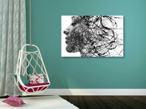 WANDBILD FRAU MIT ABSTRAKTEN ELEMENTEN - SCHWARZ-WEISSE BILDER - BILDER