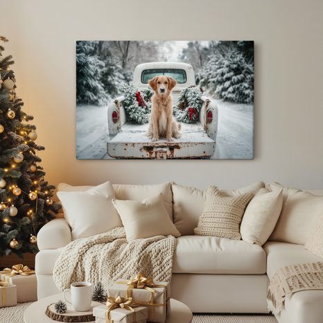 OBRAZ VÁNOČNÍ PES NA ZASNĚŽENÉ CESTĚ - VÁNOČNÍ A ZIMNÍ OBRAZY - OBRAZY