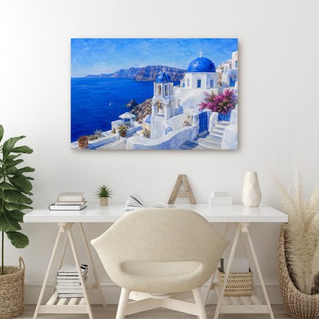 WANDBILD BLAUE KUPPELN VON SANTORINI - BILDER MEER UND STRAND - BILDER