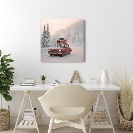 VÁNOČNÍ OBRAZ AUTO PLNÉ DÁRKŮ - VÁNOČNÍ A ZIMNÍ OBRAZY - OBRAZY