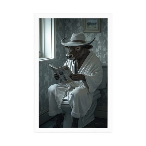 ПЛАКАТ – БИВОЛ С ВЕСТНИК В ТОАЛЕТНАТА - БИВОЛИ И КРАВИ - ПЛАКАТИ