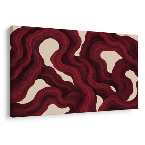 TABLEAU SUR TOILE – LIGNES ORGANIQUES CARMIN - IMAGES FORMES ABSTRAITES - TABLEAUX