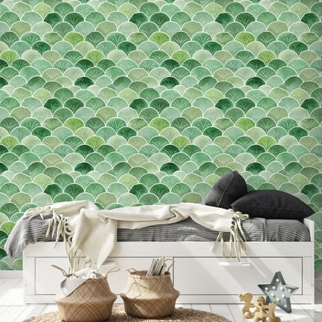 TAPETA ZELENÉ GEOMETRICKÉ OBLOUKY - VZOROVANÉ TAPETY - TAPETY