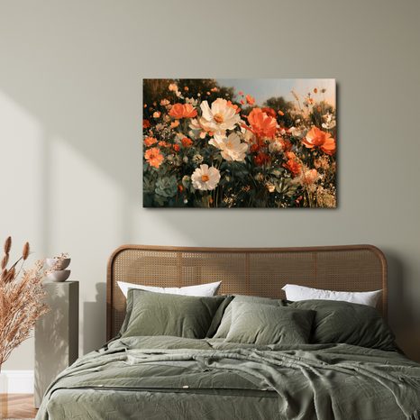 TABLEAU SUR TOILE – PRAIRIE FLEURIE AUX TONS CHAUDS - TABLEAUX DE FLEURS - TABLEAUX