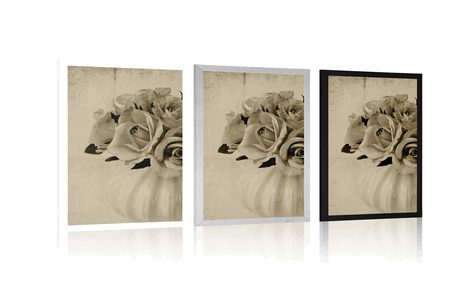 POSTER – ROSE NEL VASO IN SEPPIA - NERO E BIANCO - POSTER