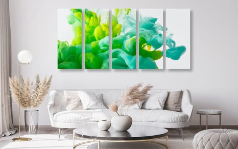5-DÍLNÝ OBRAZ INKOUST V ZELENÉM ODSTÍNU - ABSTRAKTNÍ OBRAZY - OBRAZY