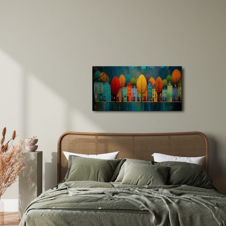 OBRAZ SVĚTLA MĚSTA V NOCI - BAREVNÉ DOMY - OBRAZY