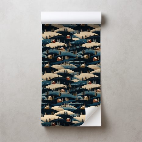 SELBSTKLEBENDE TAPETE WINTERDORF IN DEN BERGEN - GEMUSTERTE TAPETEN - TAPETEN