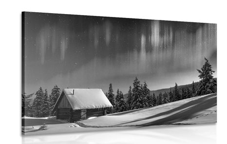 CANVAS PRINT FAIRY-TALE WINTER LANDSCAPE IN BLACK AND WHITE - BLACK AND WHITE PICTURES - PICTURES