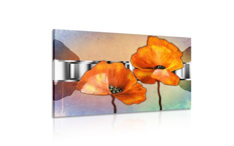 KÉP NARANCSSÁRGA PIPACS VIRÁG KELETI STÍLUSBAN - VIRÁGMINTÁS KÉPEK - KÉPEK