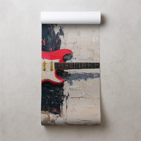 FOTOTAPETE ROTE E-GITARRE AUF ABSTRAKTEM HINTERGRUND - MUSIK FOTOTAPETEN - TAPETEN