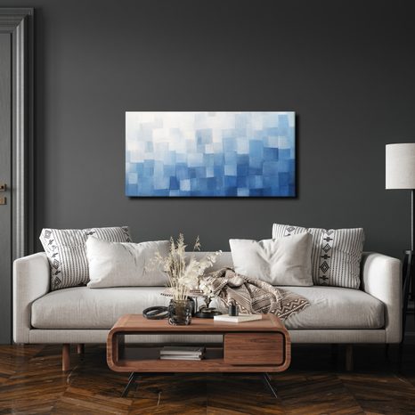 TABLEAU SUR TOILE – CARRÉS BLEUS SUPERPOSÉS DANS LA BRUME - IMAGES FORMES ABSTRAITES - TABLEAUX