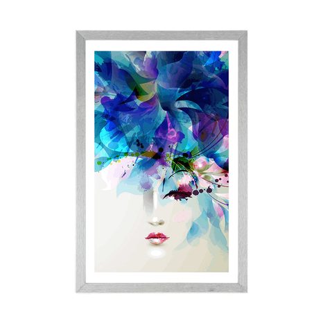 PLAKAT S PASPARTUOM MODNO ŽENSKO LICE S APSTRAKTNIM ELEMENTIMA - ŽENE - PLAKATI