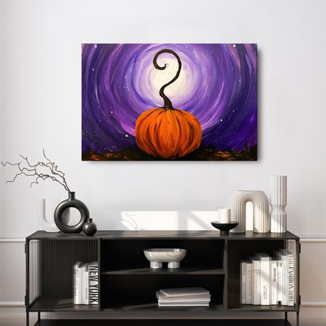 QUADRO SU TELA – ZUCCA SOTTO IL CIELO VIOLA - QUADRI HALLOWEEN E HORROR - STAMPE E QUADRI