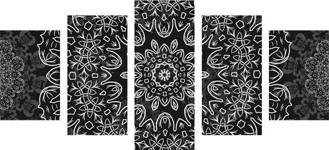 TABLOU 5-PIESE MANDALA CU UN MODEL ABSTRACT ÎN DESIGN ALB-NEGRU - TABLOURI ALB-NEGRU - TABLOURI