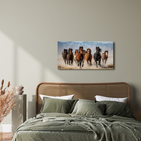 WANDBILD HERDE VON PFERDEN IN BEWEGUNG - BILDER VON PFERDEN - BILDER