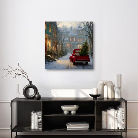 OBRAZ VÁNOČNÍ ATMOSFÉRA V ZASNĚŽENÉ ULICI - VÁNOČNÍ A ZIMNÍ OBRAZY - OBRAZY