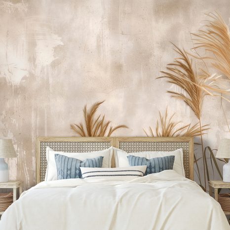 ZELFKLEVEND FOTOBEHANG PAMPAGRAS OP BEIGE ACHTERGROND - FOTOBEHANG BLOEMEN - FOTOBEHANG