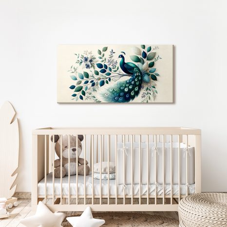 OBRAZ MODRÝ PÁV V KVETINOVEJ KOMPOZÍCII - OBRAZY PÁVY - OBRAZY