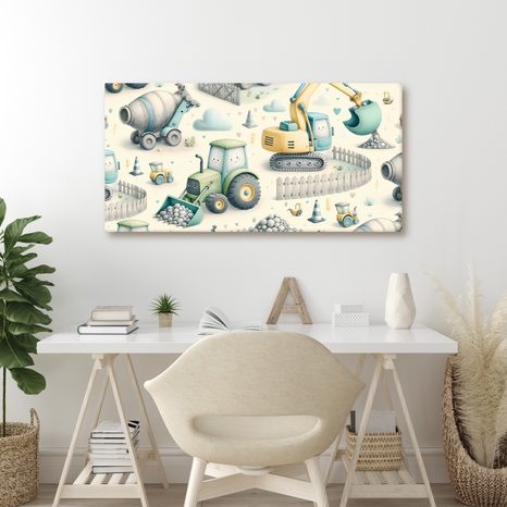 WANDBILD BAGGER UND TRAKTOREN FÜR KINDER - KINDERBILDER VERKEHRSMITTEL - BILDER