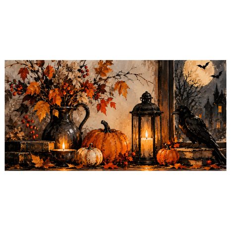OBRAZ TAJEMNÁ PODZIMNÍ NOC SE SVÍČKOU - HALLOWEENSKÉ A HOROROVÉ OBRAZY - OBRAZY