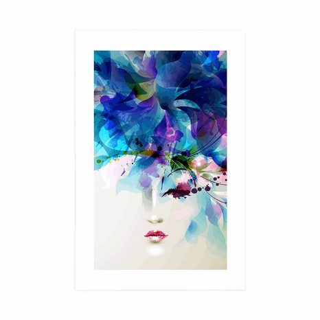 PLAKAT S PASPARTUOM MODNO ŽENSKO LICE S APSTRAKTNIM ELEMENTIMA - ŽENE - PLAKATI
