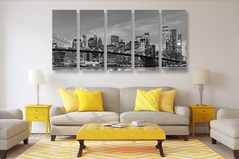 TABLOU 5-PIESE POD FERMECĂTOR DIN BROOKLYN ÎN DESIGN ALB-NEGRU - TABLOURI CU ORAȘE - TABLOURI