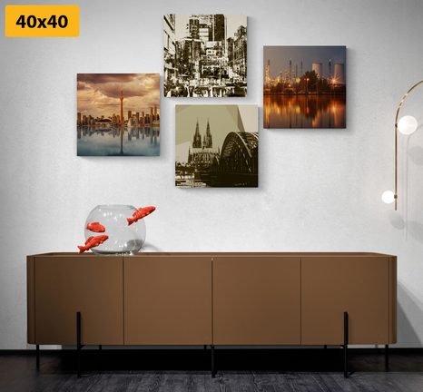 SET OBRAZOV PRIEMYSELNÉ MESTO S ABSTRAKCIOU - ZOSTAVY OBRAZOV - OBRAZY