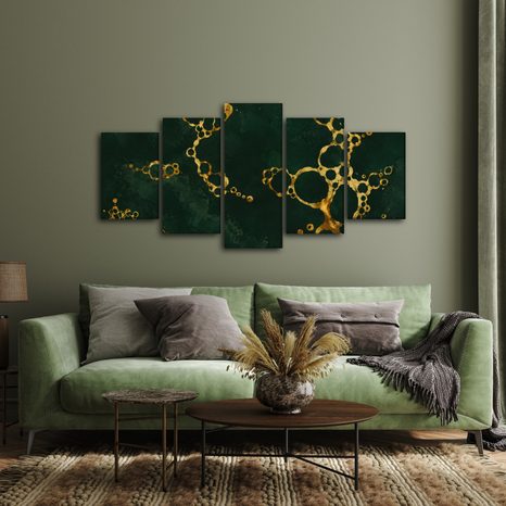 TABLEAU EN 5 PARTIES – CERCLES ABSTRAITS DORÉS - IMAGES FORMES ABSTRAITES - TABLEAUX