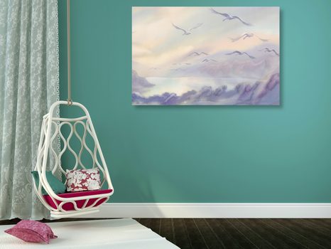 OBRAZ PŘELET PTÁKŮ PŘES KRAJINKOU - OBRAZY PŘÍRODY A KRAJINY - OBRAZY