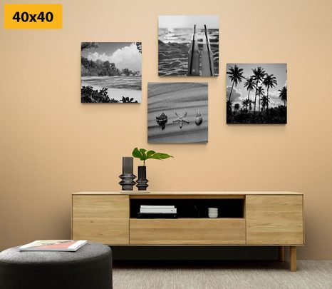 SET OBRAZŮ DOVOLENÁ U MOŘE V ČERNOBÍLÉM PROVEDENÍ - SESTAVY OBRAZŮ - OBRAZY