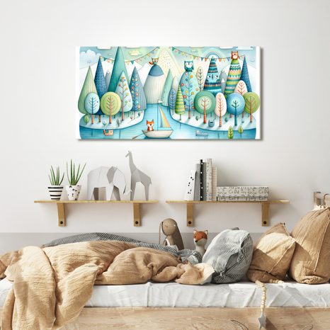 OBRAZ POHÁDKOVÝ LES S LIŠKOU A SOVAMI - DĚTSKÉ OBRAZY ZVÍŘÁTKA - OBRAZY