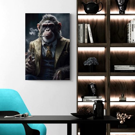 WANDBILD TIERISCHER GANGSTER SCHIMPANSE - WANDBILDER TIERISCHE GANGSTER - BILDER