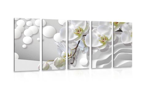 5-TEILIGES WANDBILD ORCHIDEE AUF ABSTRAKTEM HINTERGRUND - BILDER BLUMEN - BILDER