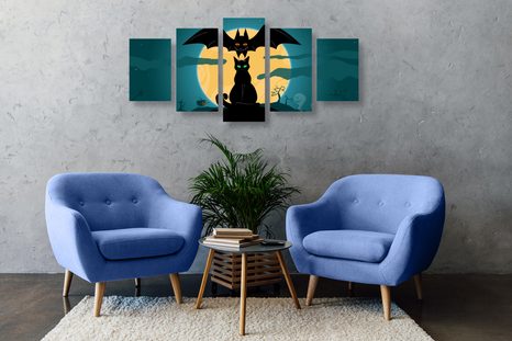 5-DÍLNÝ OBRAZ PŘÁTELSKÁ STRAŠIDLA ZA ÚPLŇKU MĚSÍCE - OBRAZY KOČKY - OBRAZY