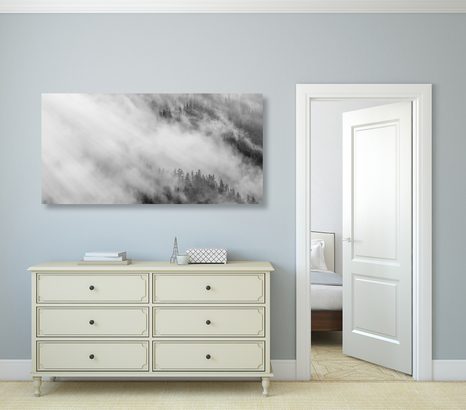 КАРТИНА НА ПЛАТНО – ЧЕРНО-БЯЛА МЪГЛИВА ГОРА - ЧЕРНО-БЕЛИ КАРТИНИ - КАРТИНИ