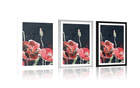 POSZTER PASZPORTUVAL PIROS PIPACSOK FEKETE HÁTTÉREN - VIRÁGMINTÁS - POSZTEREK