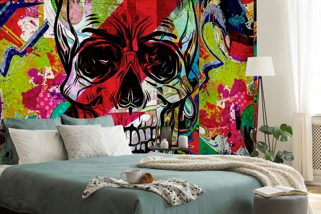 SELBSTKLEBENDE TAPETE TOTENKOPF IM GRAFFITI-DESIGN - SELBSTKLEBENDE TAPETEN - TAPETEN