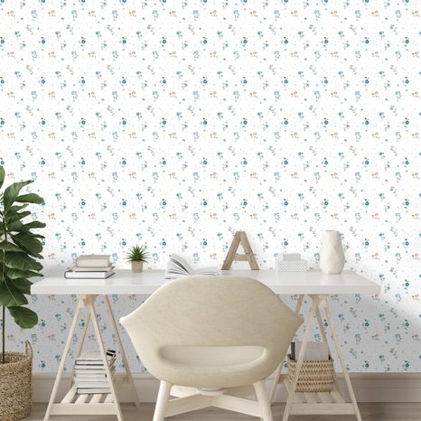 TAPETA JEMNÉ MODRÉ KVÍTKY NA BÍLÉM POZADÍ - VZOROVANÉ TAPETY - TAPETY