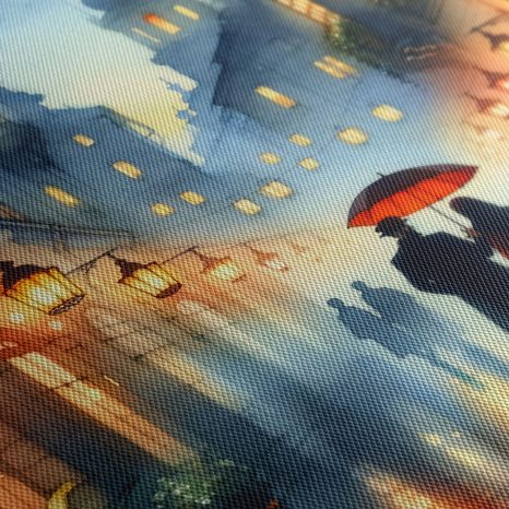 WANDBILD ROMANTISCHER SPAZIERGANG DURCH VERREGNETE STADT - BILDER VON MENSCHEN - BILDER