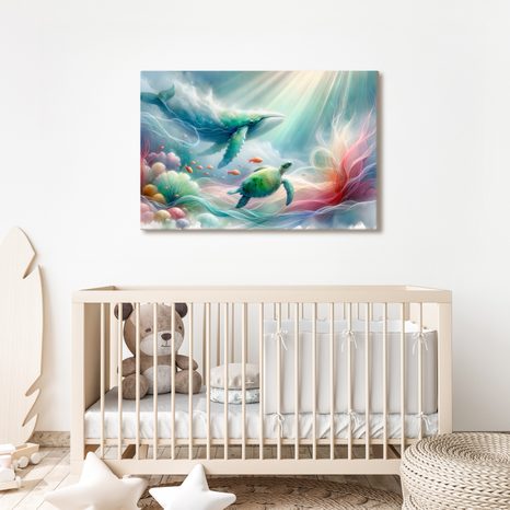 WANDBILD WAL UND MEERESSCHILDKRÖTE - KINDERBILDER TIERE - BILDER