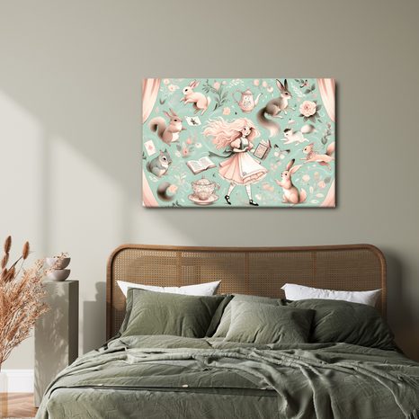 TABLOU FATĂ MAGICĂ ȘI IEPURAȘI - TABLOURI PENTRU COPII ANIMĂLUȚE - TABLOURI