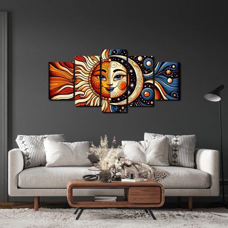 5-DÍLNÝ OBRAZ SLUNCE A MĚSÍC - OBRAZY MĚSÍC - OBRAZY