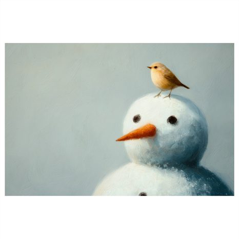 WANDBILD WEIHNACHTSSCHNEEMANN MIT VÖGELCHEN - WEIHNACHTS- UND WINTERBILDER - BILDER