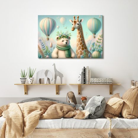 OBRAZ MEDVÍDEK A ŽIRAFA - DĚTSKÉ OBRAZY ZVÍŘÁTKA - OBRAZY