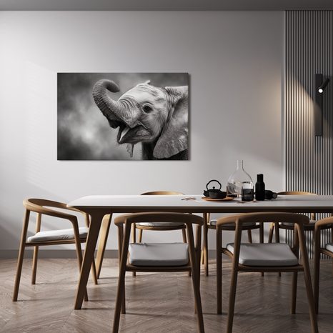 WANDBILD ELEFANTENBABY IN SCHWARZ-WEISS - BILDER VON ELEFANTEN - BILDER