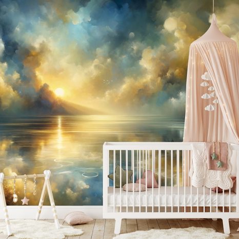 TAPETA ZLATÉ SLUNCE NAD MODROU HLADINOU - TAPETY VÝCHOD A ZÁPAD SLUNCE - TAPETY