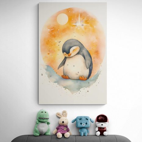 STAMPA SU TELA – PINGUINO SOGNANTE - ANIMALI DA SOGNO - STAMPE E QUADRI